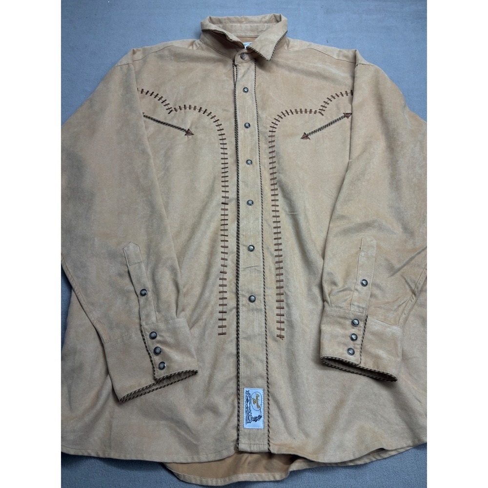Panhandle Slim Mens Retro Western Faux Suede Snap Shirt Tan 36S9230 Large